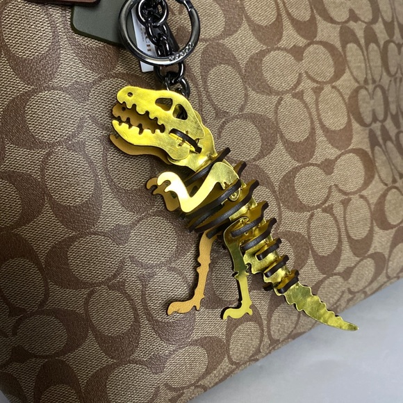 Coach Gold Metallic Rexy Dinosaur Puzzle Fob Small Bag Charm Keychain NWOT Leath - Picture 11 of 11